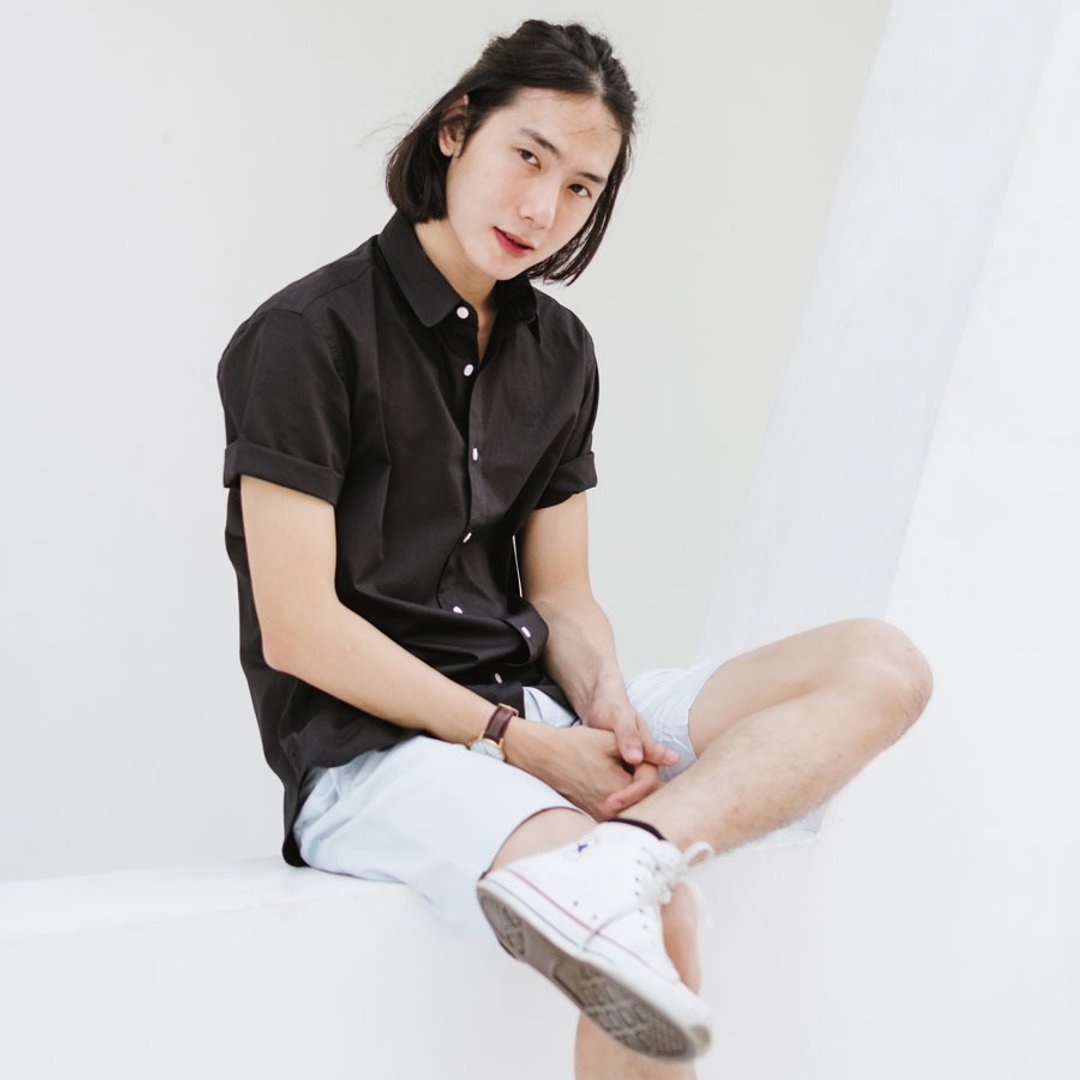 PREMIUM // black // men short sleeves - 男装衬衫 - 棉．麻 黑色