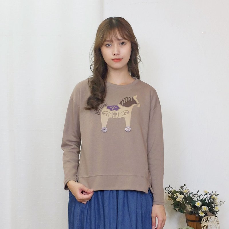 Hana Mokuba 圆领落肩色块印花小开叉休闲大学T - 中性连帽卫衣/T 恤 - 其他材质 