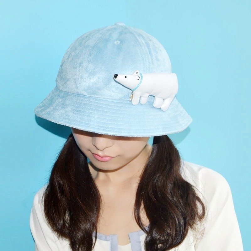 看星星的北极熊 复古麂皮绒渔夫帽 可爱立体北极熊遮阳帽子 - 帽子 - 棉．麻 蓝色
