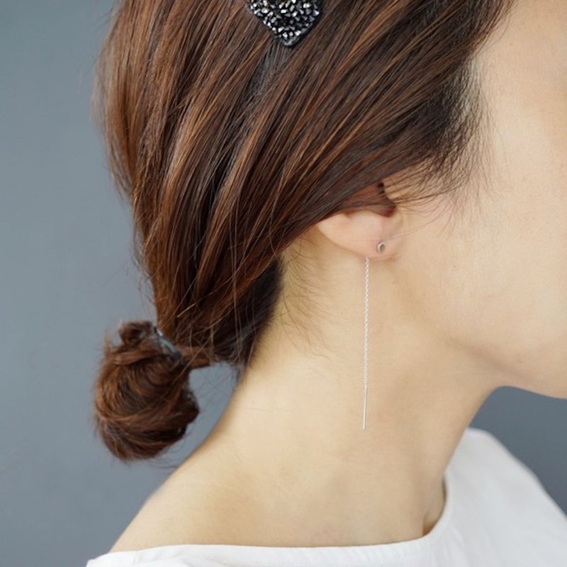 圆链耳针SV - 耳环/耳夹 - 纯银 银色