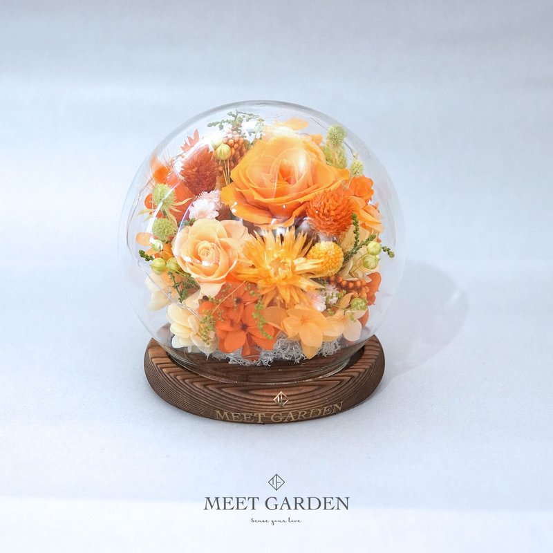 橙色玫瑰保鲜花LED玻璃球 - 摆饰 - 玻璃 橘色