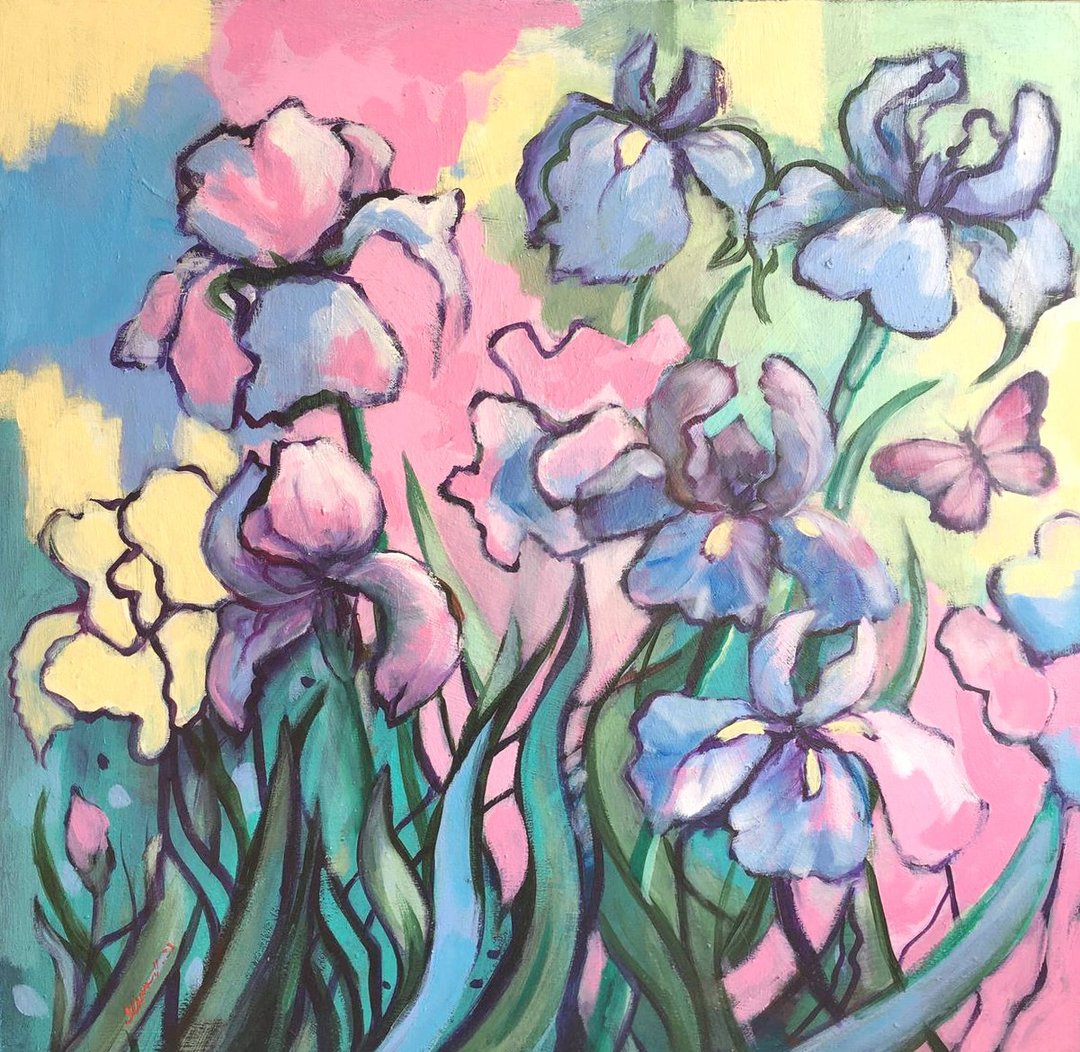 Irises Iris Painting Flower Van Gogh Original Floral Irises - 墙贴/壁贴 - 其他材质 粉红色