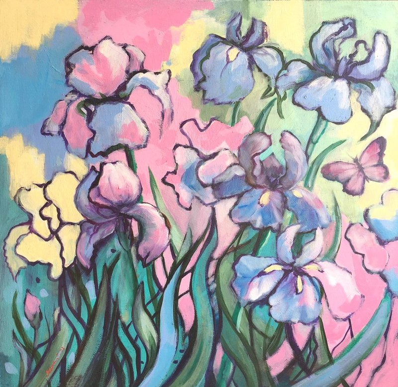 Irises Iris Painting Flower Van Gogh Original Floral Irises - 墙贴/壁贴 - 其他材质 粉红色