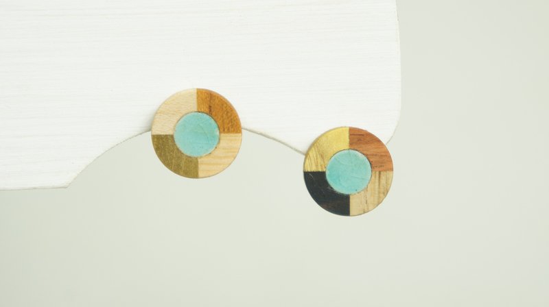 镶木与陶片耳针・耳夹  التركي蓝 - 耳环/耳夹 - 木头 蓝色