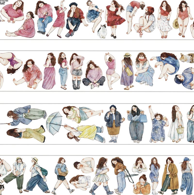 小惬意 デブちゃん PET 割型貼紙卷 和紙膠帶 5米卷 (kiss-cut) - 纸胶带 - 其他材质 多色