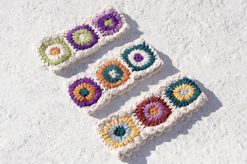 情人节礼物 手工棉线编织发带/编织缤纷发带-白色系钩织缤纷花 - 发饰 - 棉．麻 多色