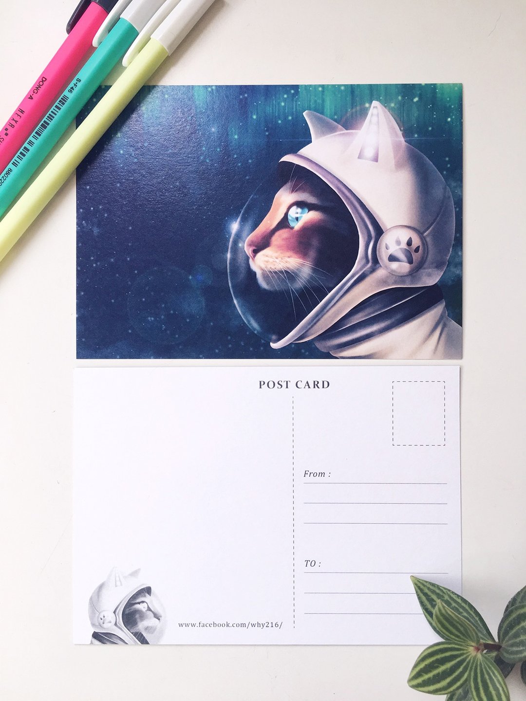 动物插画明信片【向往太空的猫】 - 卡片/明信片 - 纸 白色