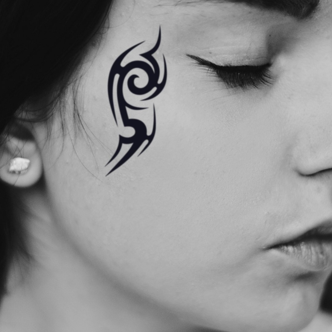 OhMyTat 民族部落脸 Tribal Face 刺青图案纹身贴纸 (2 张) - 纹身贴 - 纸 黑色