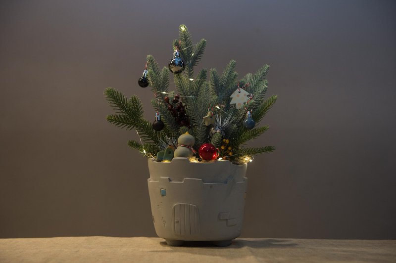 水泥器皿 /城堡加手作圣诞树 - 植栽/盆栽 - 水泥 多色
