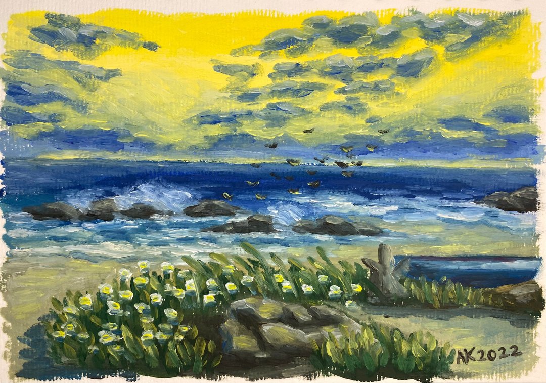 晨风油画，海景插画，海滩，海浪，天空 - 墙贴/壁贴 - 其他材质 多色