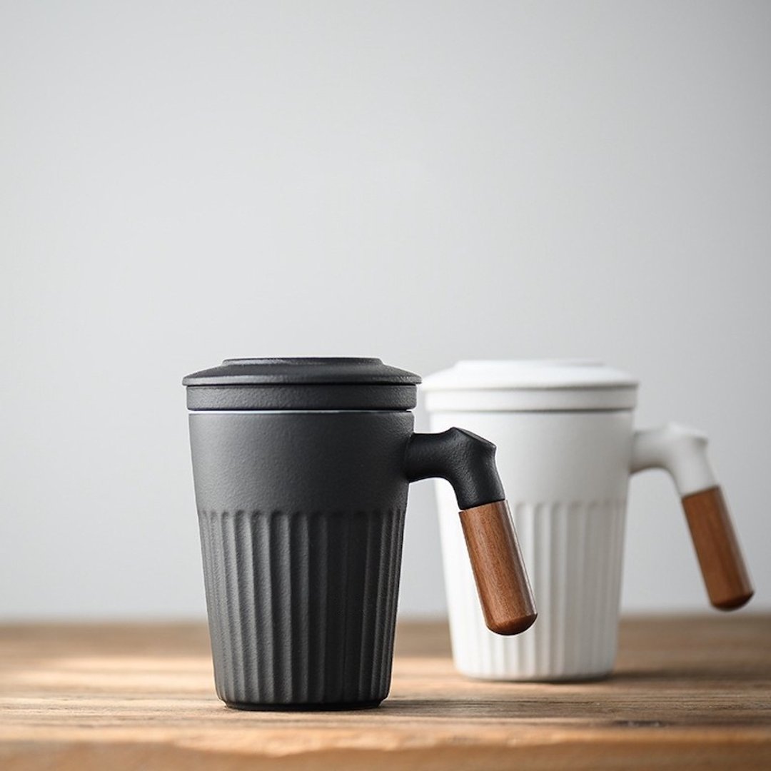 闻说|木容粗陶泡茶杯 带过滤内胆带盖陶瓷马克杯 - 茶具/茶杯 - 陶 