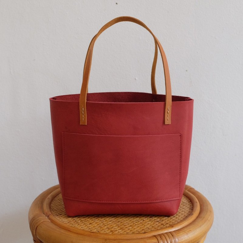 Mini Raw Leather Tote Bag - 手提包/手提袋 - 真皮 红色