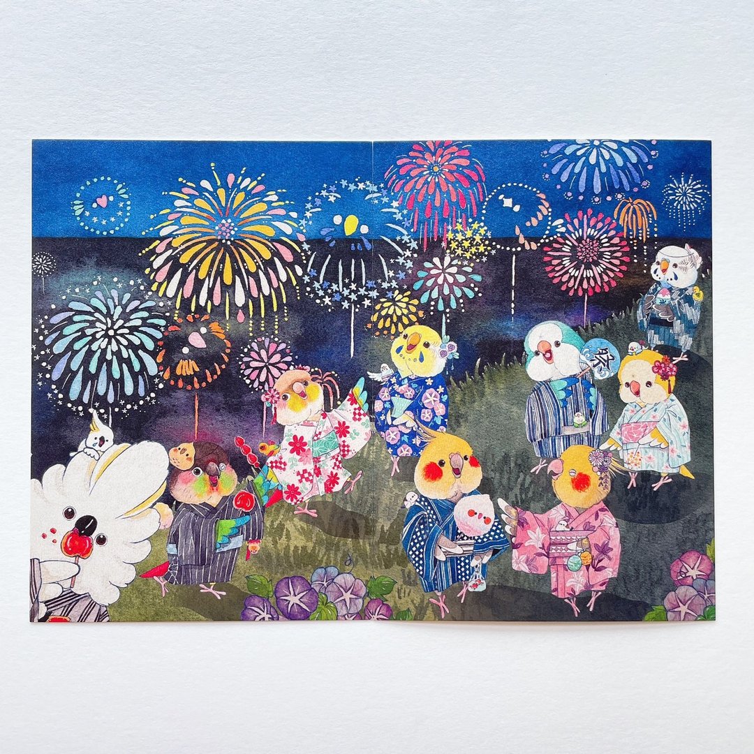 Rolia's 手作 夏日烟火浴衣祭/鹦鹉/鸟 明信片 - 卡片/明信片 - 纸 多色