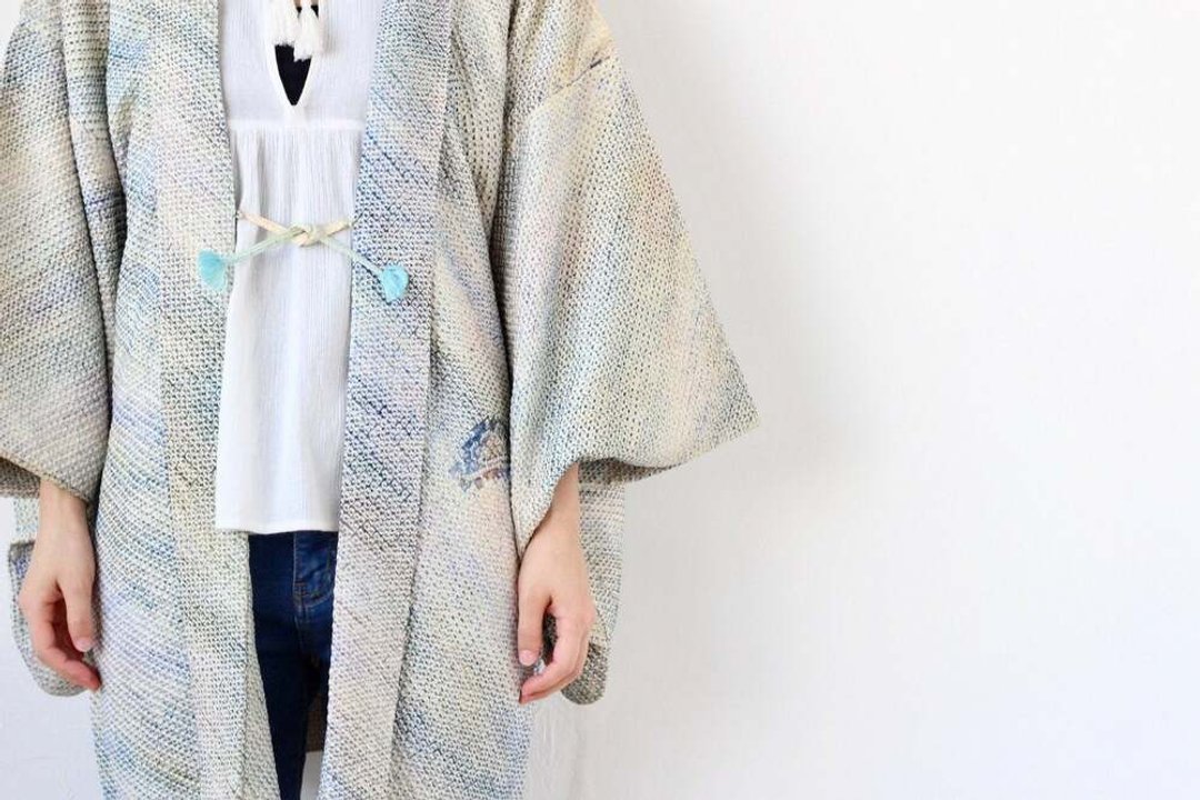 shibori kimono robe, kimono jacket, Japanese haori, haori, kimono top /3770 - 女装休闲/机能外套 - 丝．绢 蓝色
