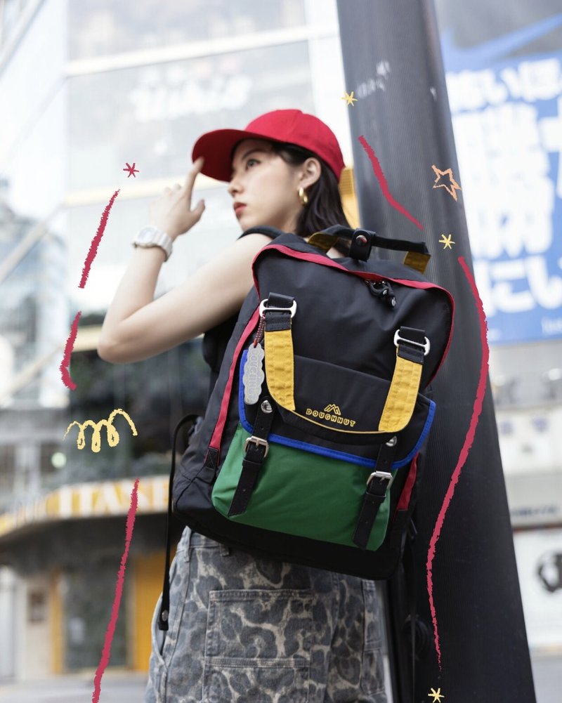 【DOUGHNUT】15寸 防泼水 后背包 马卡龙 水壶格 撞色-黑 YU - 电脑包 - 其他材质 黑色