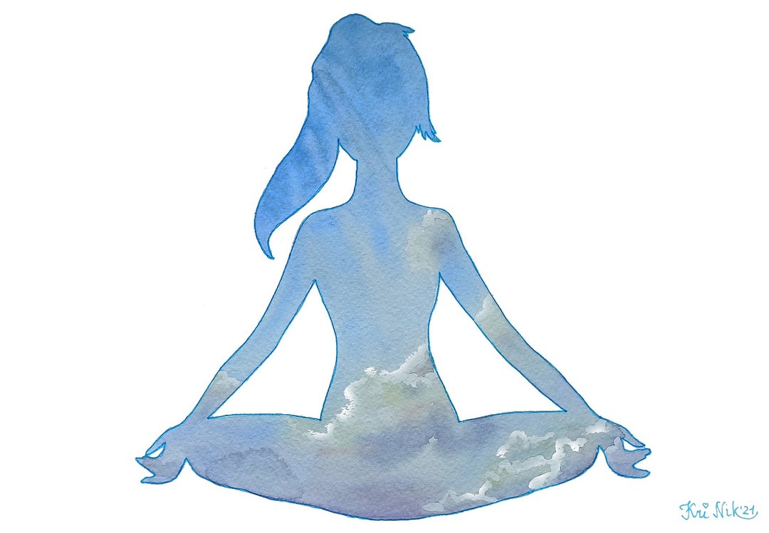 Meditation Painting Spiritual Watercolor Original Art Yoga Women Artwork - 海报/装饰画/版画 - 纸 蓝色
