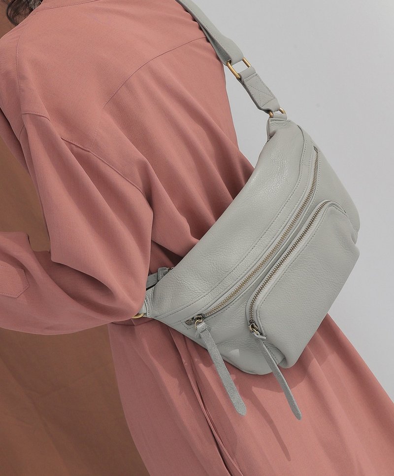 率性金属  真皮腰包 浅灰 - 侧背包/斜挎包 - 真皮 灰色