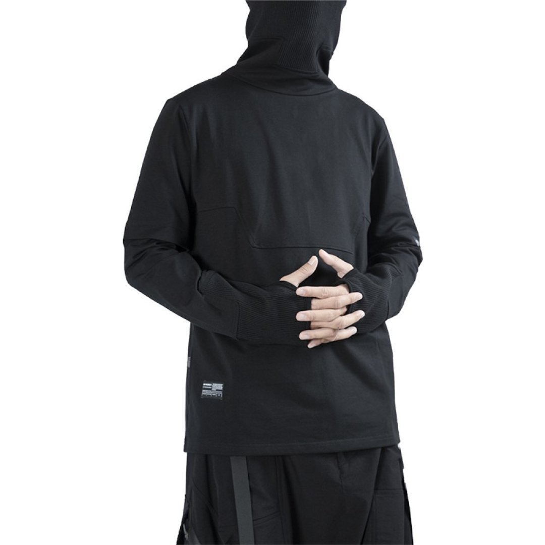 机能忍者高领卫衣 御寒保暖套指直角拼接套头长袖打底衫 - 男装上衣/T 恤 - 棉 黑色