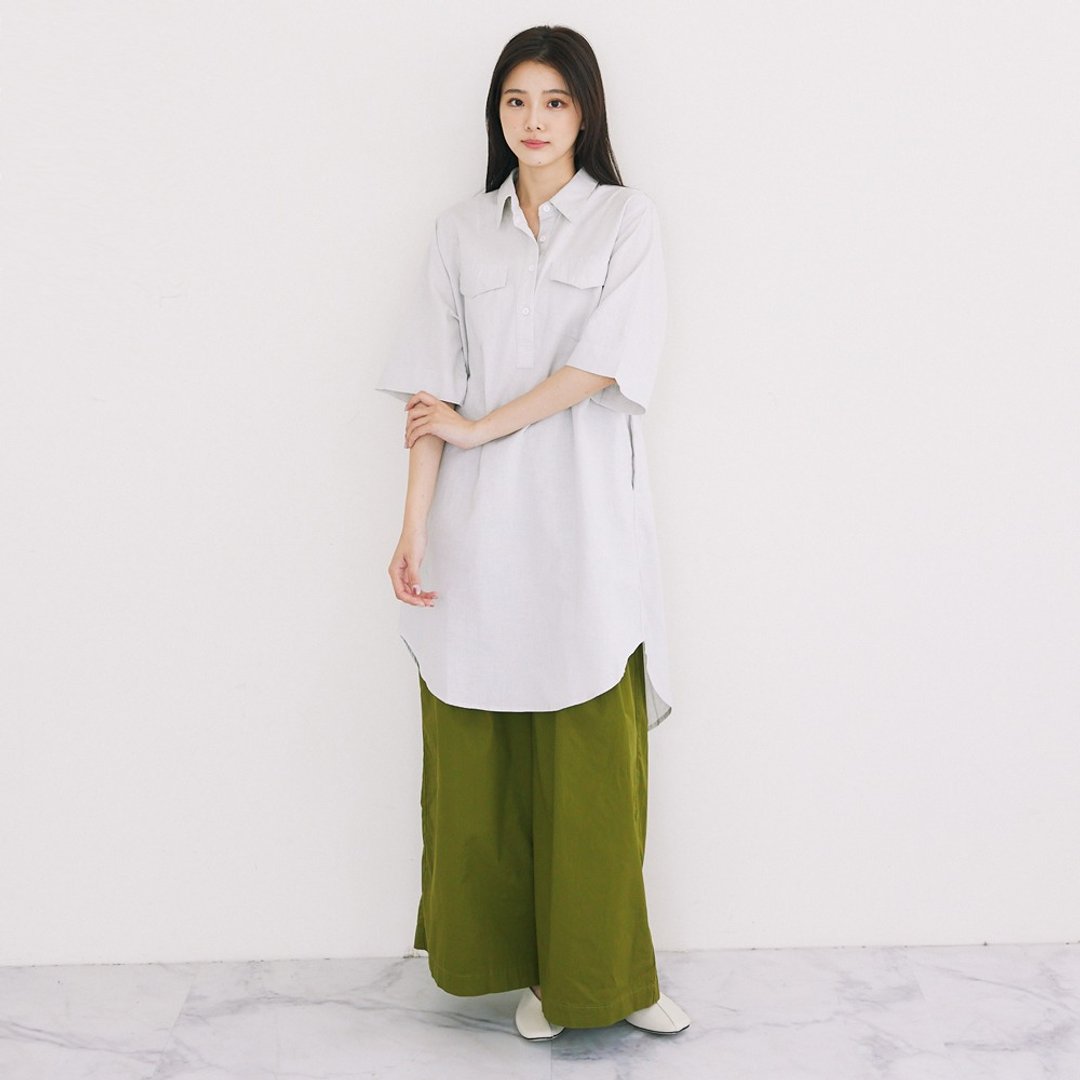 【Simply Yours】双口袋衬衫洋 灰F - 女装上衣 - 棉．麻 灰色