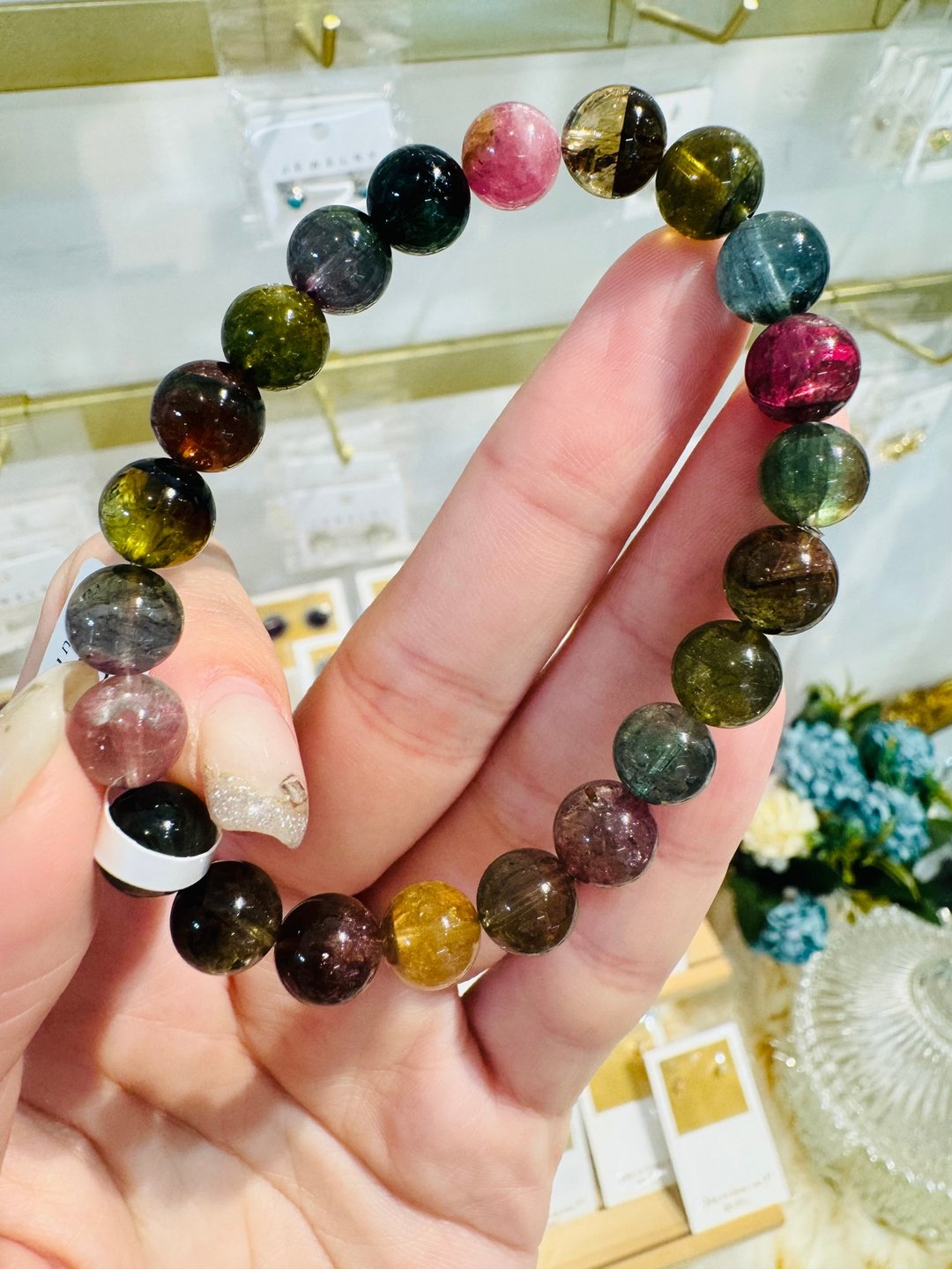 小精品浓色碧玺8.3-8.5mmg带蓝碧紫碧玺稀有混色财事业强磁场旺夫 - 手链/手环 - 水晶 多色