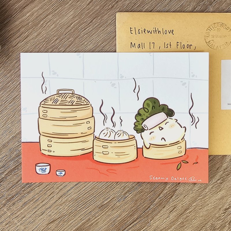 包子美味明信片 - 卡片/明信片 - 纸 多色