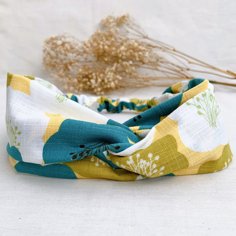 桩花 - 交叉发带 - 黄绿色 | 海柏手作 - 发饰 - 棉．麻 黄色