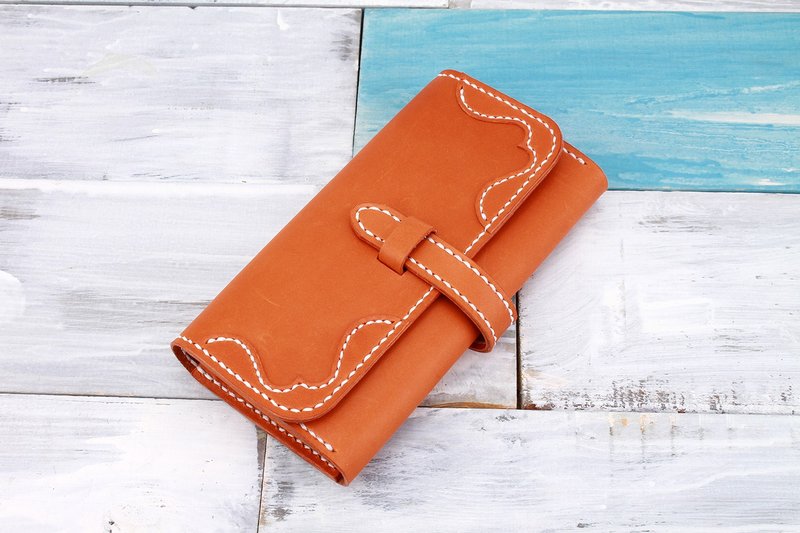 【切线派】纯手工植鞣革真皮钱包扣条风琴长款钱包-Ariel - 手拿包 - 真皮 橘色