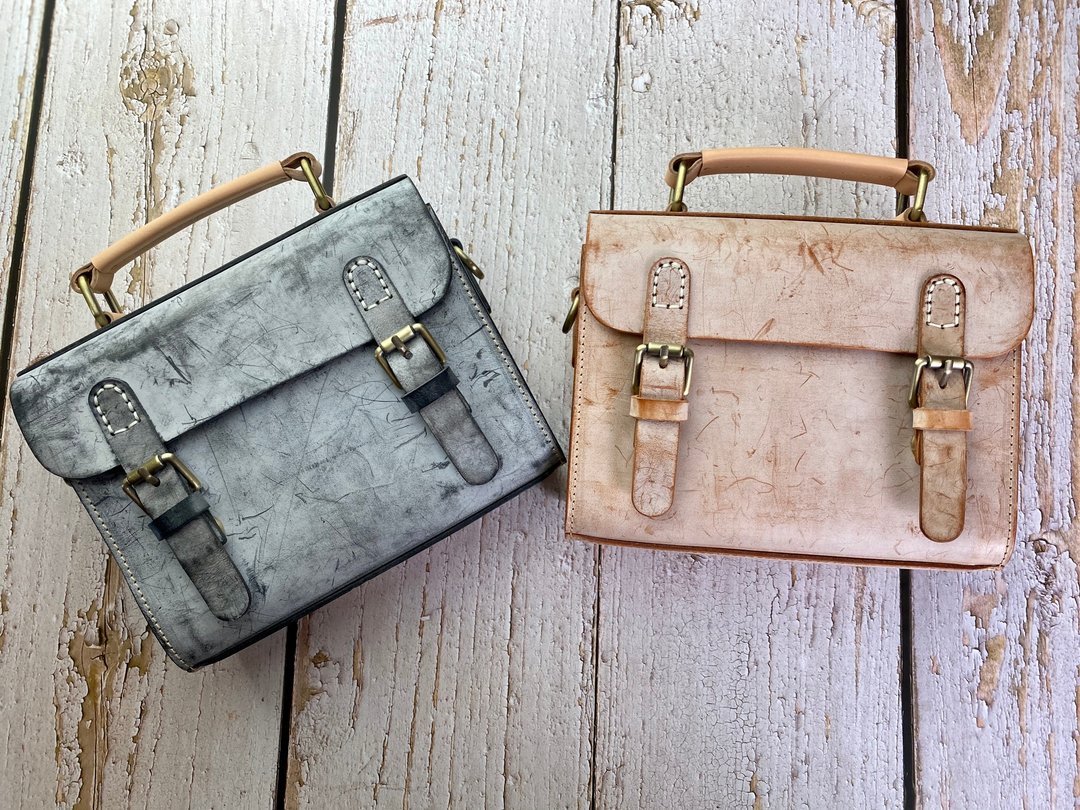 Satchel Leather bag 书包 擦蜡皮革 马卡龙色系 手提两用现货款 - 侧背包/斜挎包 - 真皮 