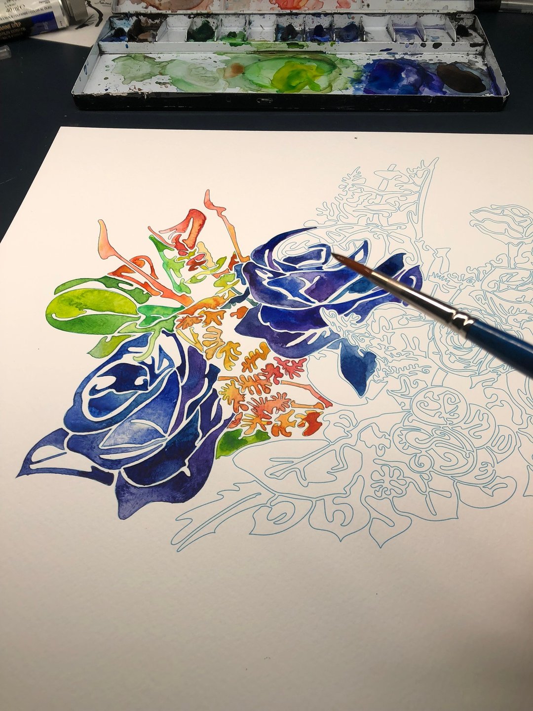 大人的着色图~花束~/A3线稿/居家摆饰/挂画/海报/DIY着色/灵性 - 海报/装饰画/版画 - 纸 多色