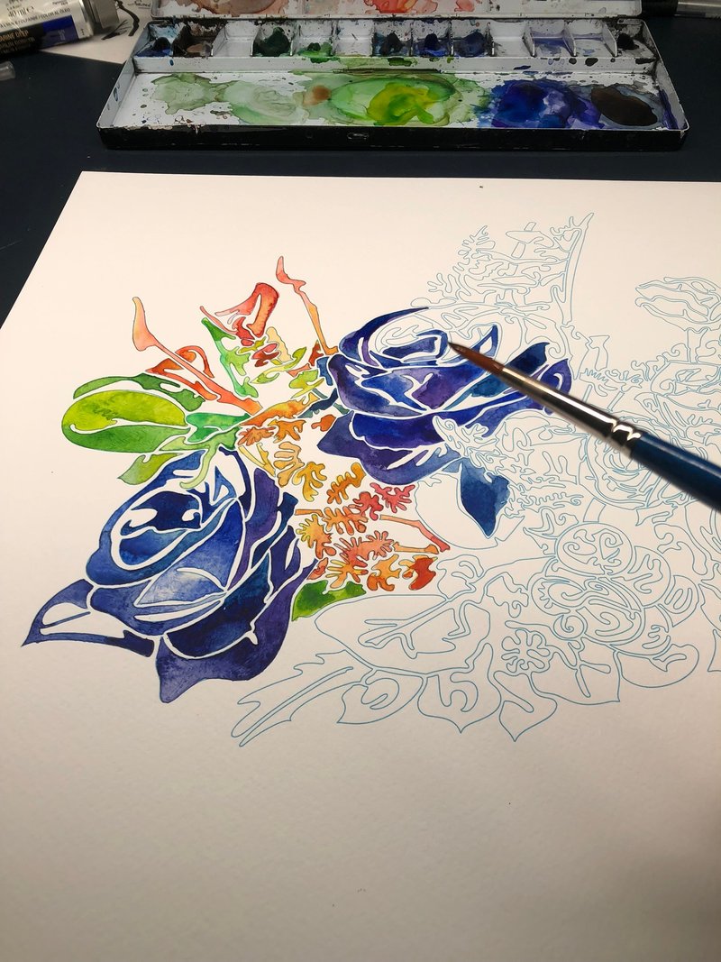 大人的着色图~花束~/A3线稿/居家摆饰/挂画/海报/DIY着色/灵性 - 海报/装饰画/版画 - 纸 多色