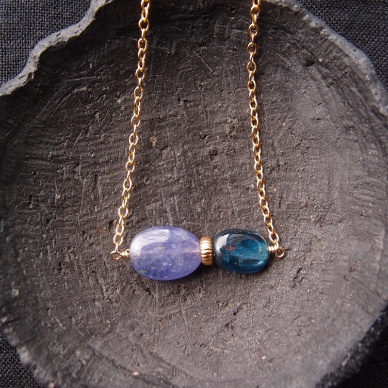 【K14gf】Kyanite × Tanzanite Necklace 蓝晶石 × 坦桑石 项链 - 项链 - 宝石 蓝色