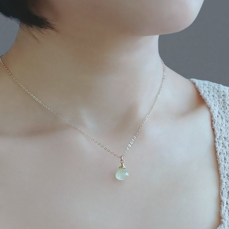 葡萄石胖水滴 14K GF 包金 裸感项链 锁骨链 定制 清新森林系 - 项链 - 半宝石 绿色