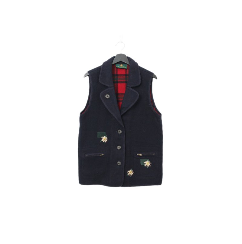 Back to Green-复古毛料背心 刺绣白花朵  v-39/sweater vest - 女装背心 - 羊毛 