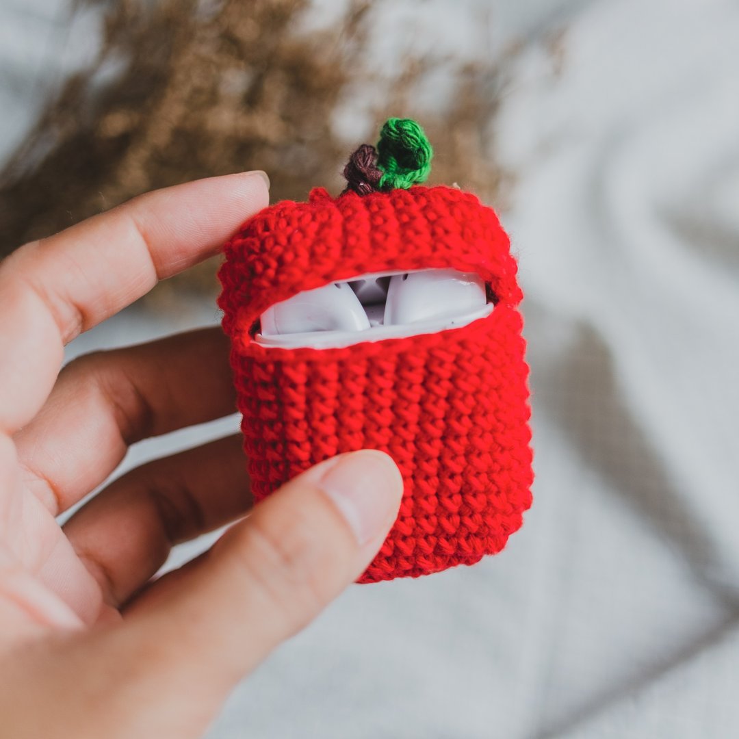 Airpods 1/2 Crochet Case | The Apple | Cute Case, airpods 2 保護套 - 耳机收纳 - 棉．麻 红色