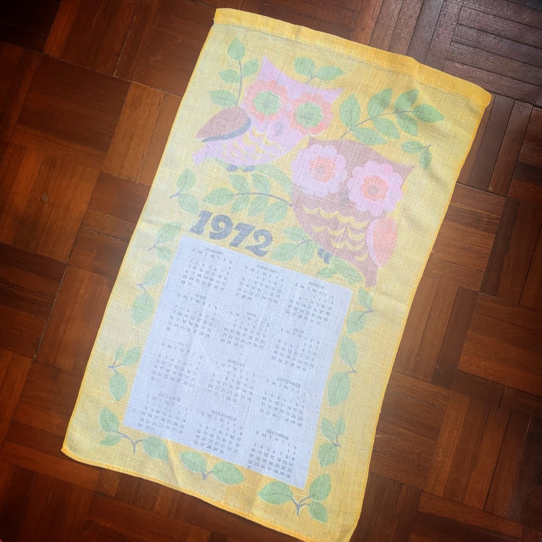 1972 美国早期布面月历 猫头鹰 - 墙贴/壁贴 - 棉 黄色