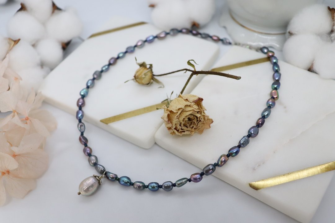 Dark Grey Freshwater Pearls Elegant Choker Necklace - 项链 - 珍珠 灰色