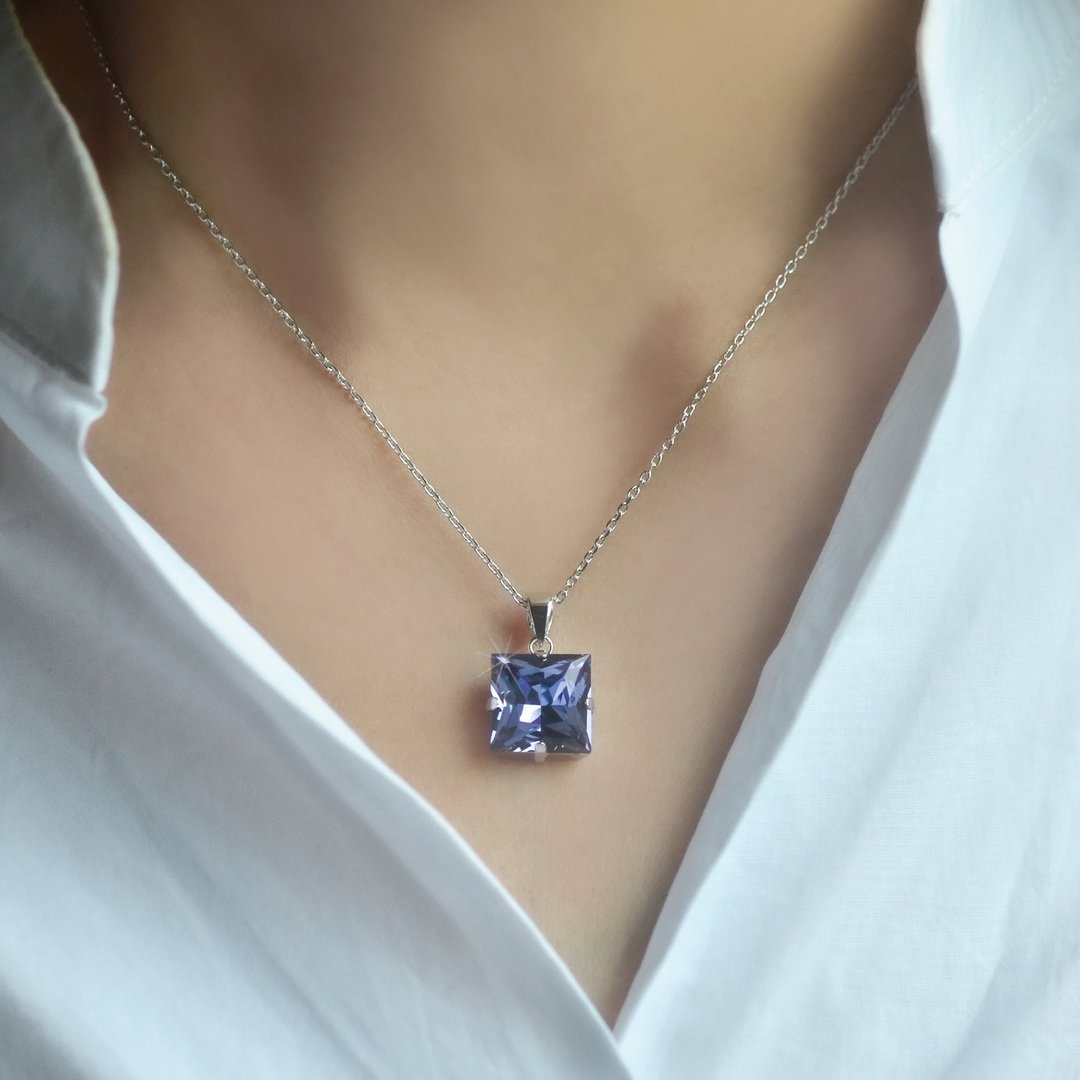 奥地利正方形公主切割水晶 - 藕荷紫 - 项链 - 水晶 紫色