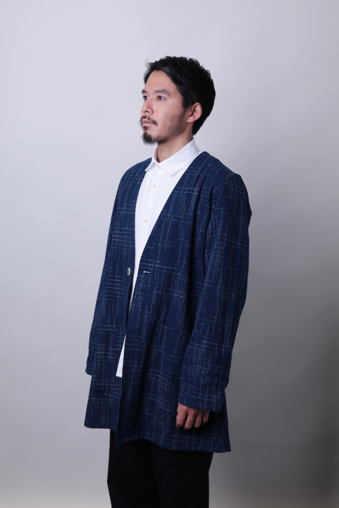 Post Bodice Weave No Color Coat Over Size Deteriorated Made in Japan - 男装外套 - 棉 蓝色