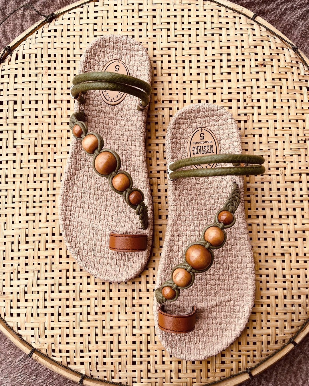 Rope Woven boho sandals green macrame para rubber sole sandal bohemian style - 男女凉鞋 - 乳胶 绿色