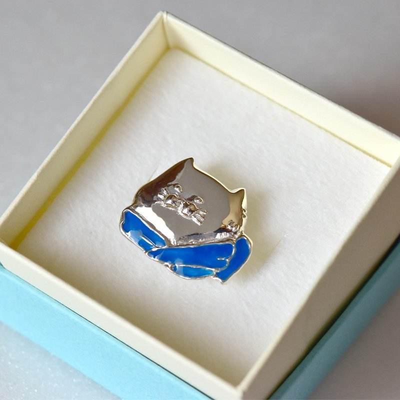 [silver925] [pin badge] cat badge blue - 胸针 - 其他金属 蓝色