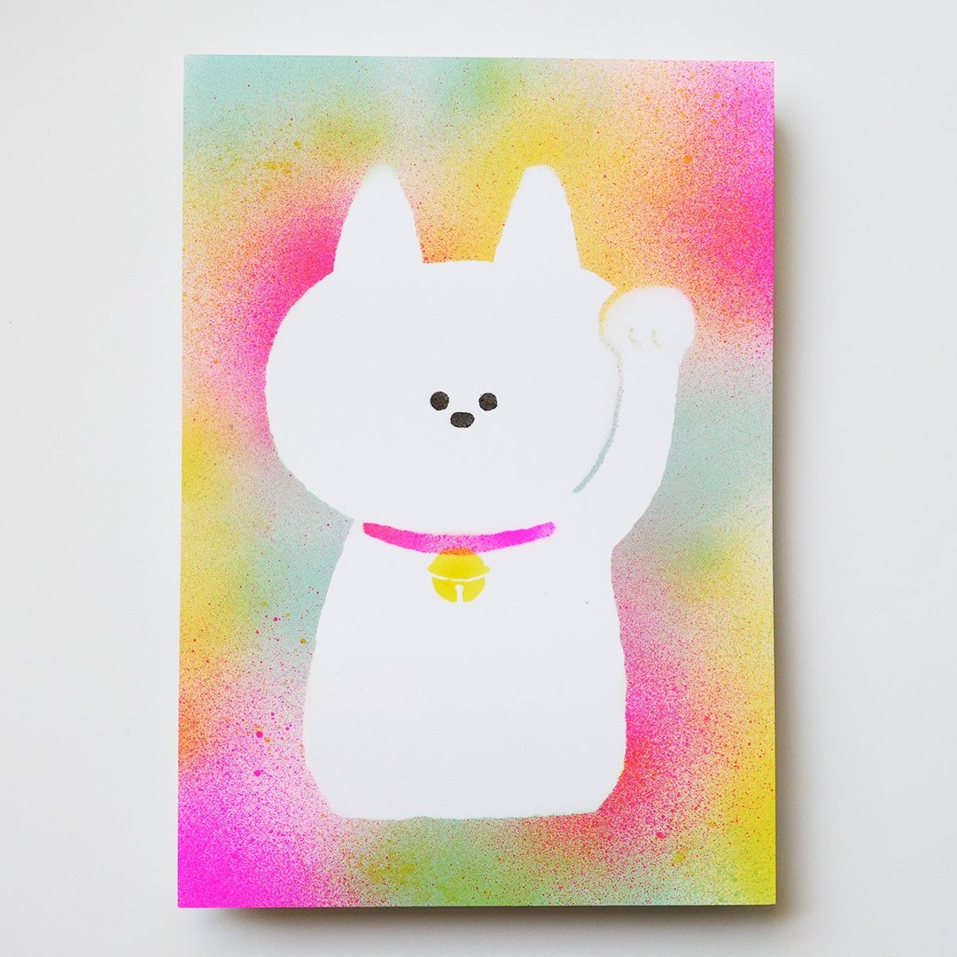 手工喷漆海报:招财猫 - 海报/装饰画/版画 - 纸 多色
