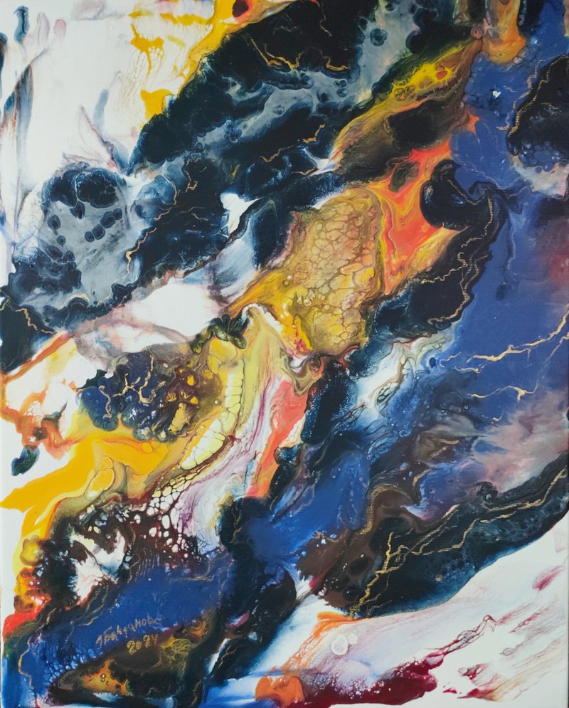 流体丙烯酸抽象原创绘画彩色墙面艺术冰与火之歌 #3 - 墙贴/壁贴 - 其他材质 蓝色