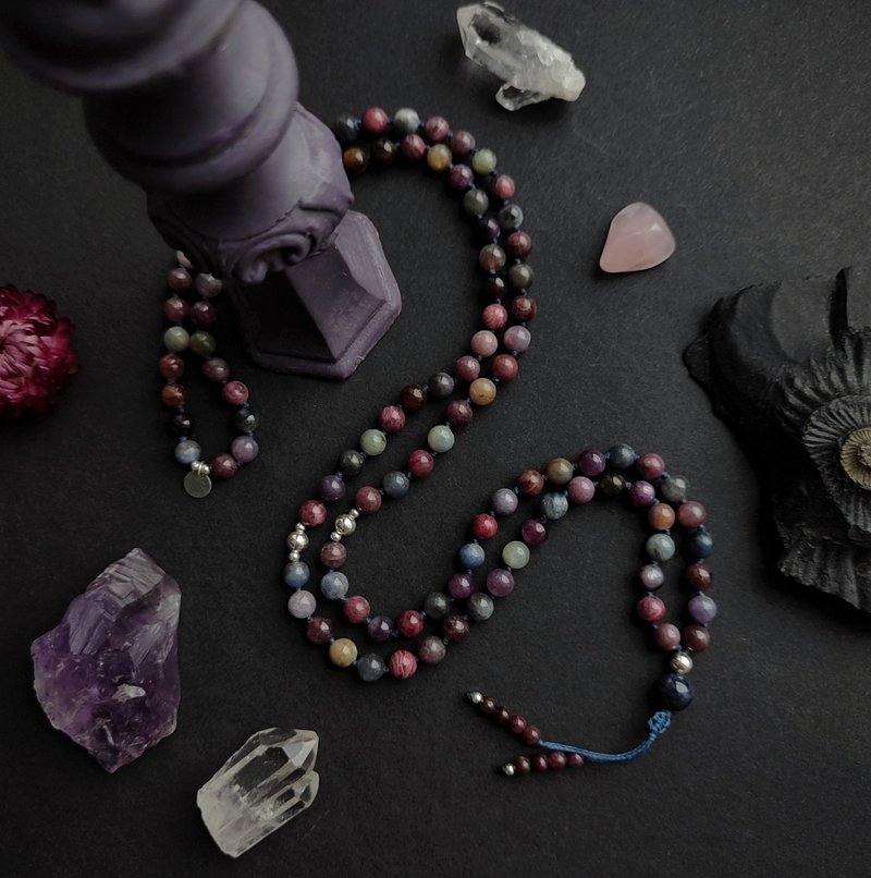 Sapphire Mala - 正品彩色刚玉 108 颗冥想珠 - 项链 - 宝石 多色
