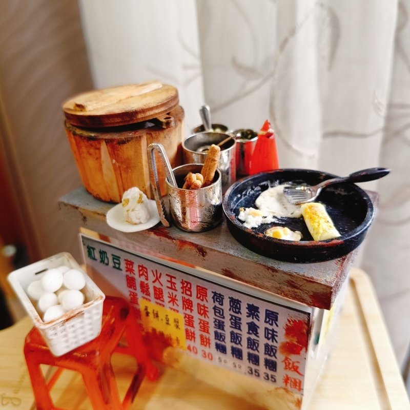 饭团 台式 早餐 鸡蛋 摊车 夜市 点心 小吃 台式 袖珍 手作 食玩 - 摆饰 - 粘土 