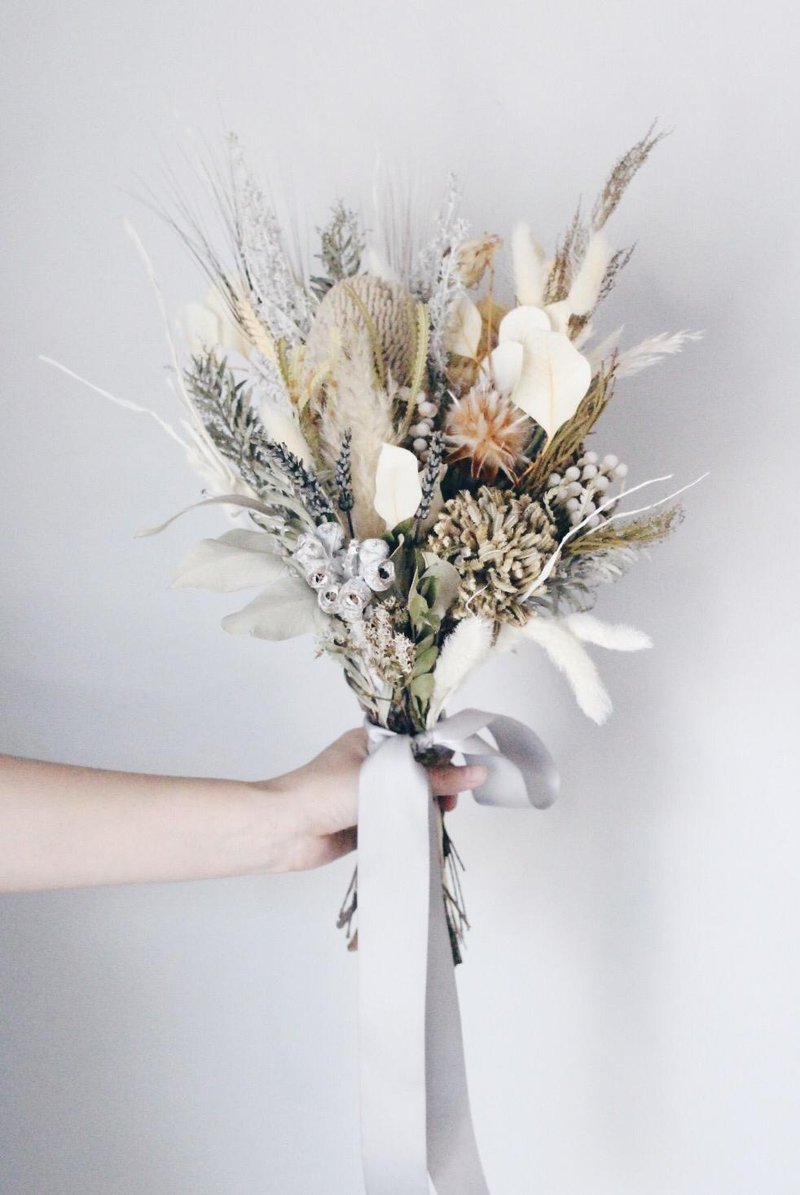 Dry Flower Bouquet!! 【众神之王-Zeus】捧花 婚礼 干燥花 花束M - 干燥花/捧花 - 植物．花 白色