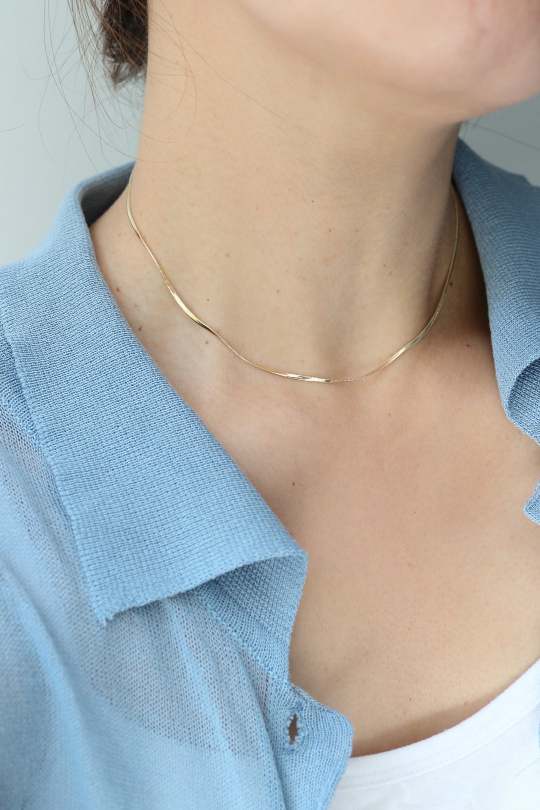 14K Omega Necklace (Small Size) 扁蛇项链 (宽度 1.3mm) - 项链 - 贵金属 金色
