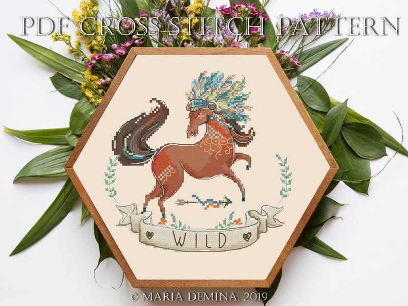Boho Wild Horse PDF cross stitch pattern - 手工艺教程/工具书 - 其他材质 