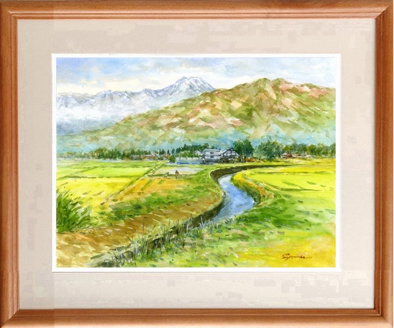 水彩画原画　常念岳と安曇野田園 - 海报/装饰画/版画 - 纸 绿色