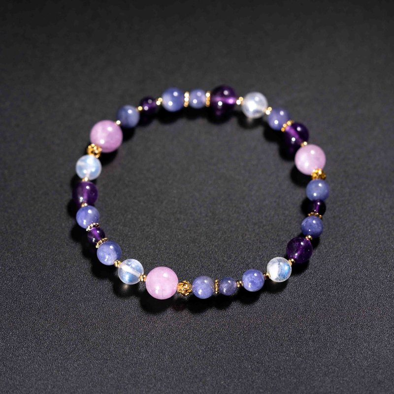 坦桑石紫水晶14k镀金手链 | 天然水晶手链礼物 - 手链/手环 - 宝石 紫色