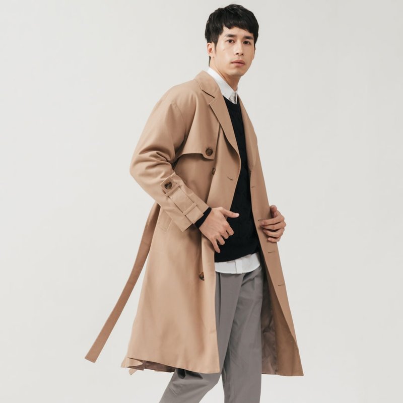 JERSCY 宽版羊毛长风衣外套 - 女装休闲/机能外套 - 羊毛 卡其色